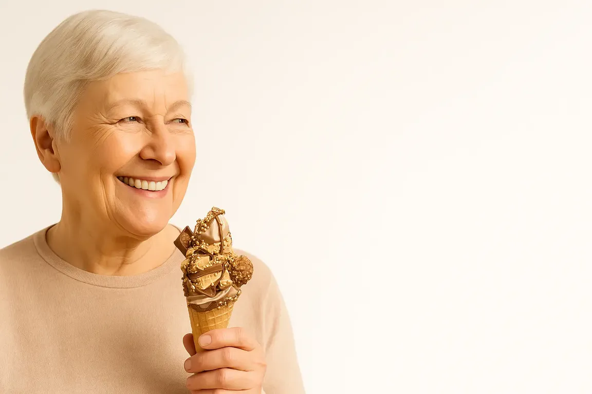 Une femme souriante dégustant une glace