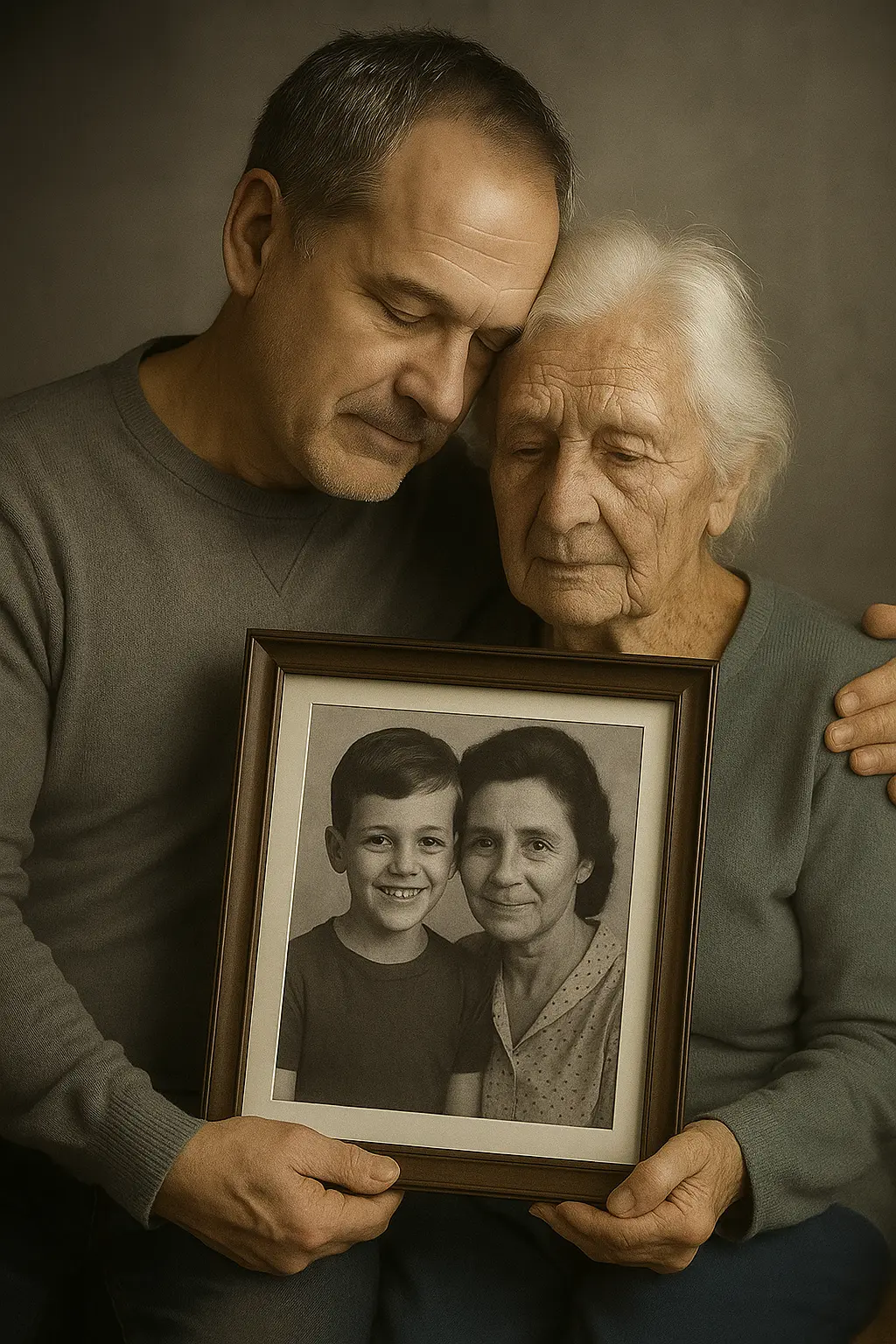 Un fils et sa mère partageant un souvenir